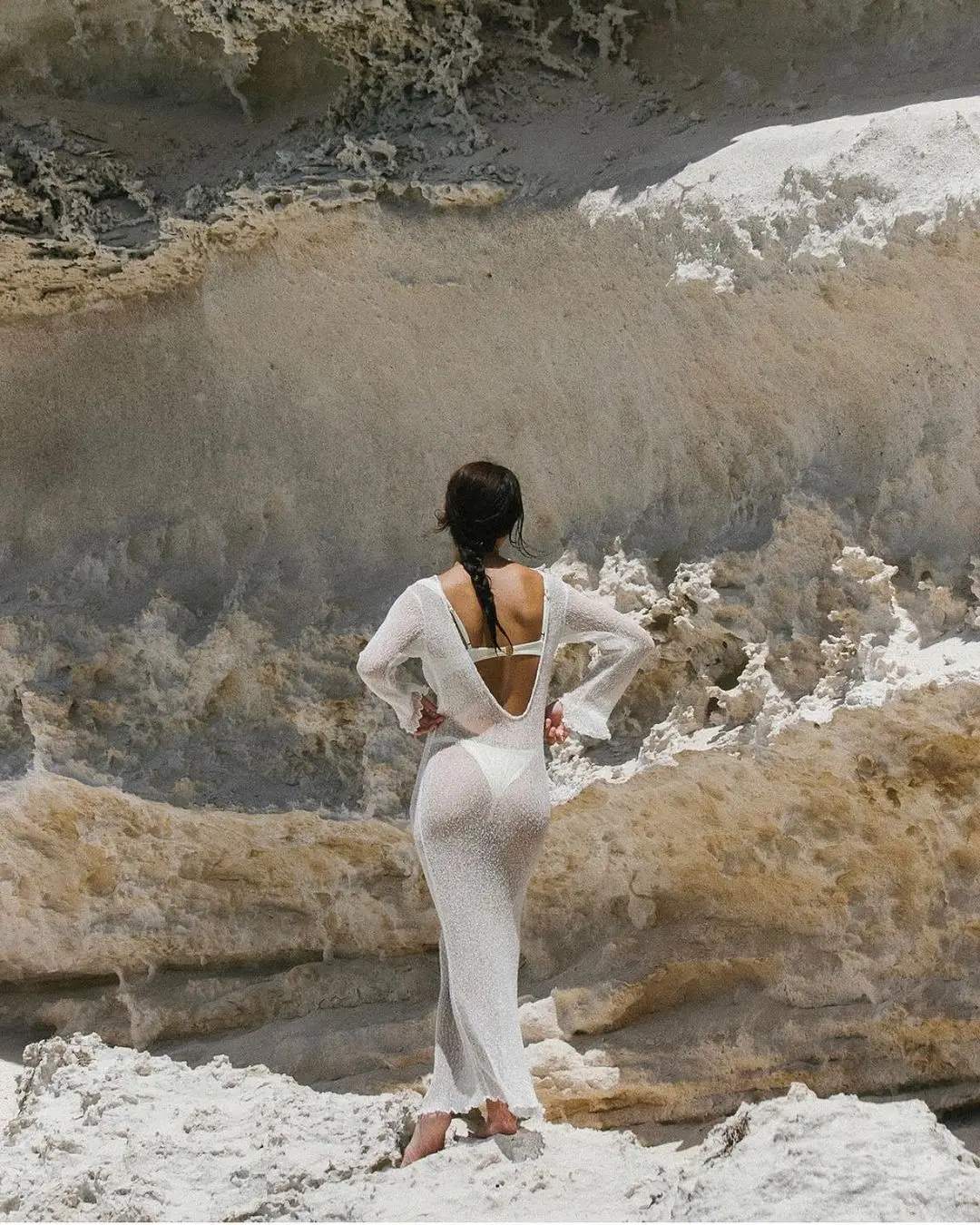 Beach Cover Up Outfits For Women Summer Holiday Party Beach Dress Backless See-Through Oversized Crochet Dress Swimwear