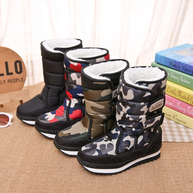 

Winter Kids Thick Thermal Camouflage Snow Boots Boys Girls Outdoor Hiking Camping Climbing Skiing Waterproof Warm Cotton Shoes