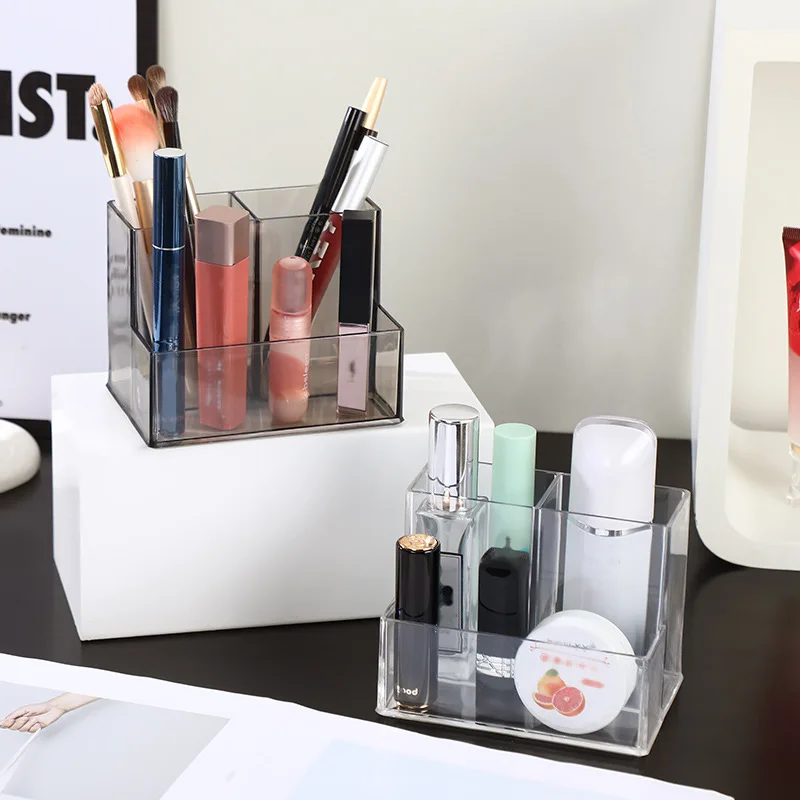 Transparent acrylic 3-5 grid makeup box,makeup brush bucket,makeup organizer,student desk pen holder jewelry storage box 5