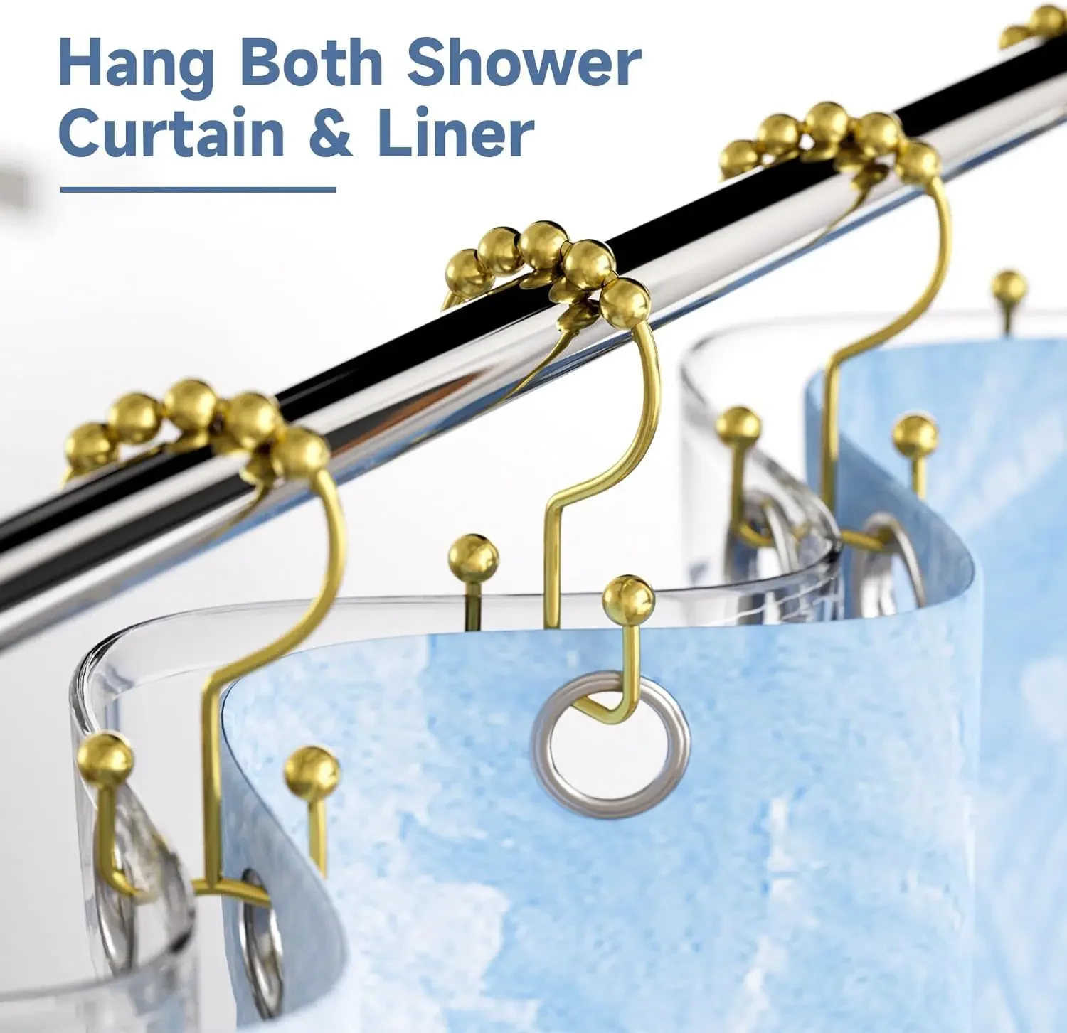 Shower Curtain Hooks Rings, Rust Resistant Metal Double Glide Shower Hooks Rings for Bathroom Rods Curtains, 12
