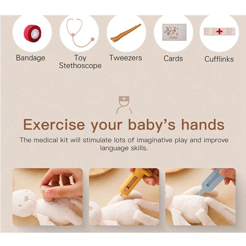 Kids Pretend Role Play Kit -Toys Girls Educational Games Toys As Shown Wood Kids Stethoscope