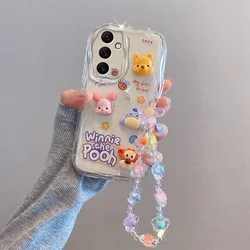 3D Winnie Clear Phone Case with Floral Design and Wrist Strap Cover - Galaxy A04 4G (Winnie)