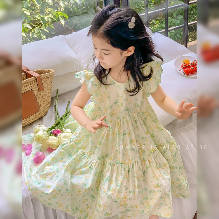 

Girls Dress 2024 Summer Dress New Children Small Flying Sleeve Floral Skirt Baby Thin Sweet Princess Dress Baby Girl Skirt