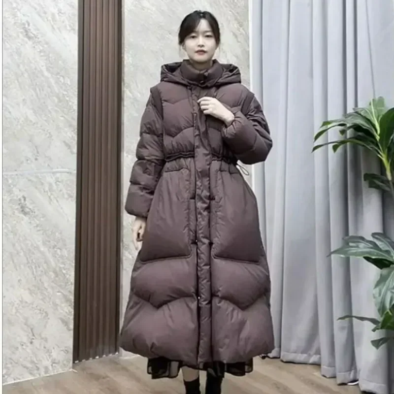 

2023 New Women Down Jacket Winter Coat Female New Hooded Extended Over-the-knee Stylish Light Loose Thickened To Keep Warm