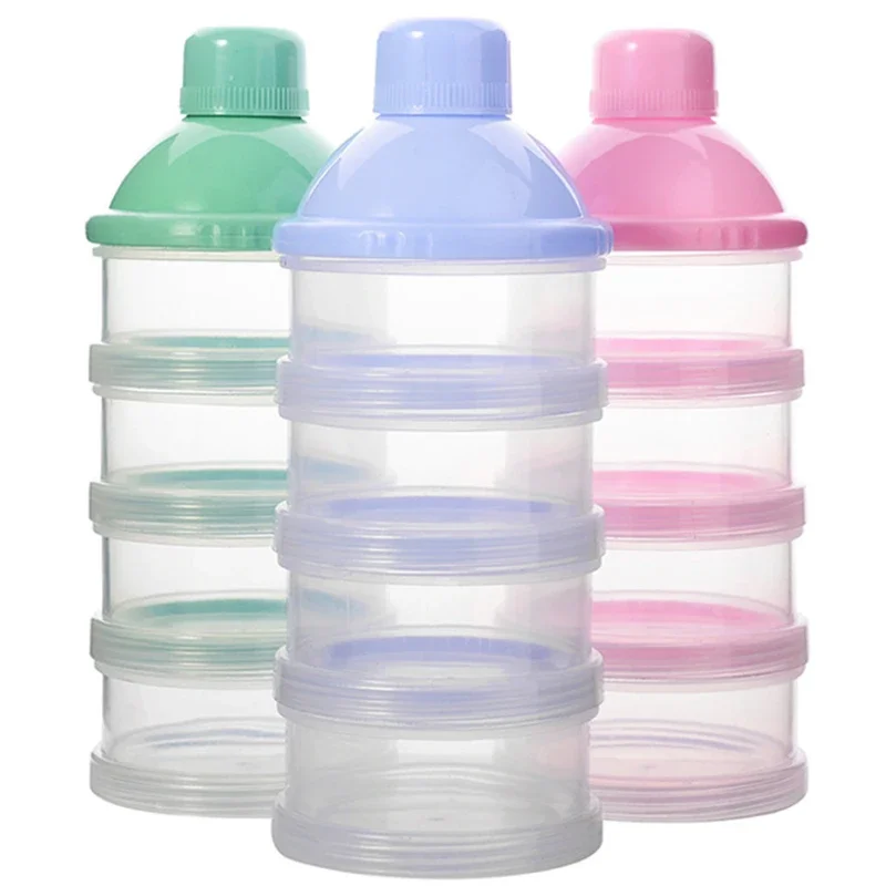 Milk Dispenser Doseur Lait En Poudre Portable - 5 Compartiments Empilables - Pour Bébé, Collations - Bleu/Rose/Vert Accessoire Bébé Portable