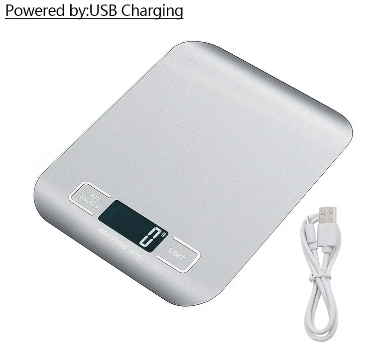 Digital Kitchen Scale with USB/Battery Charging, LCD Display, Precision for Cooking and Food Measurement