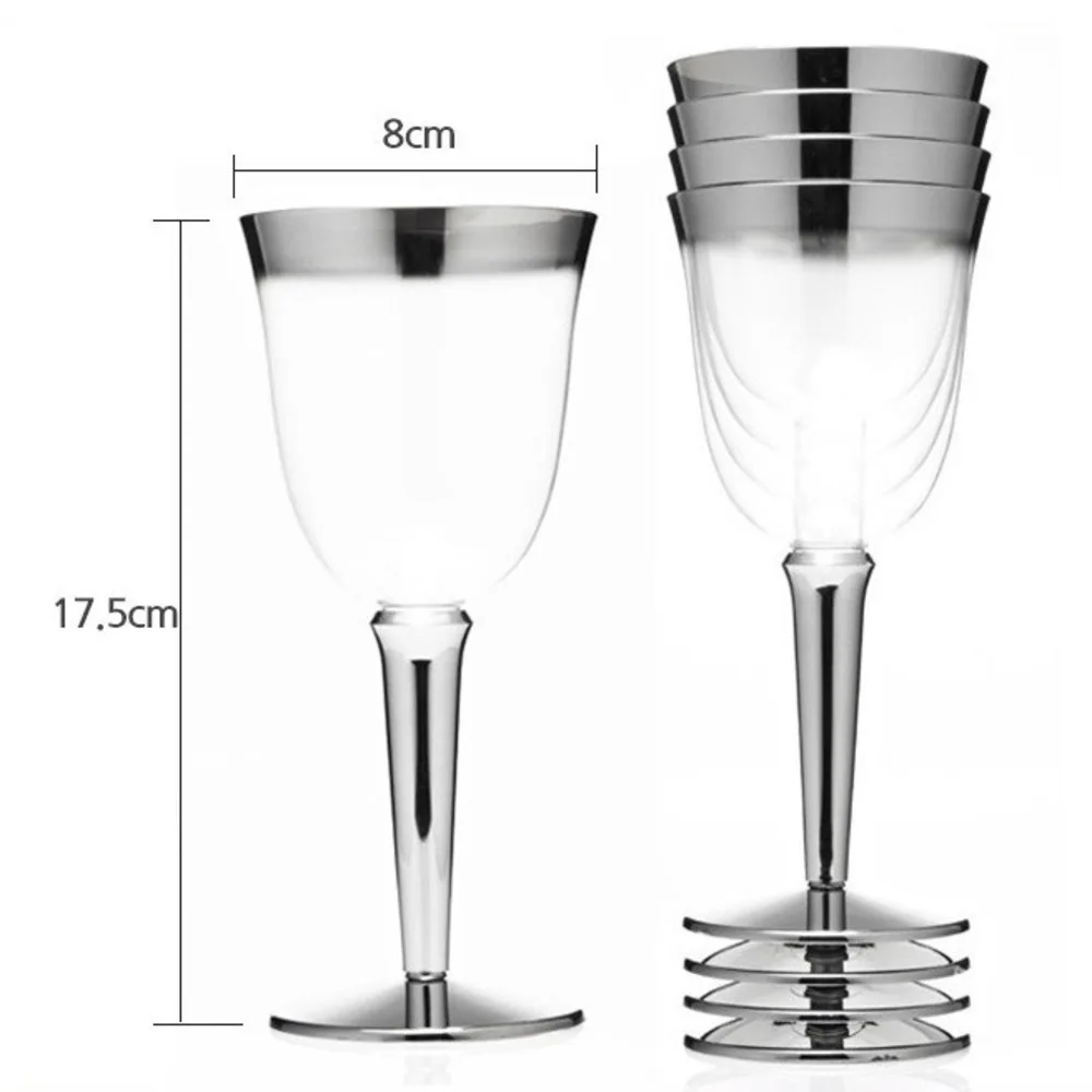 6pcs disposable high footed plastic ice cream cup birthday party cup dessert red wine silver wine