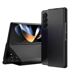 Shockproof Matte Carbon Fiber Texture PU Leather Folding Case - Skin-Friendly Protective Cover for Galaxy Z Fold 5 (Black)