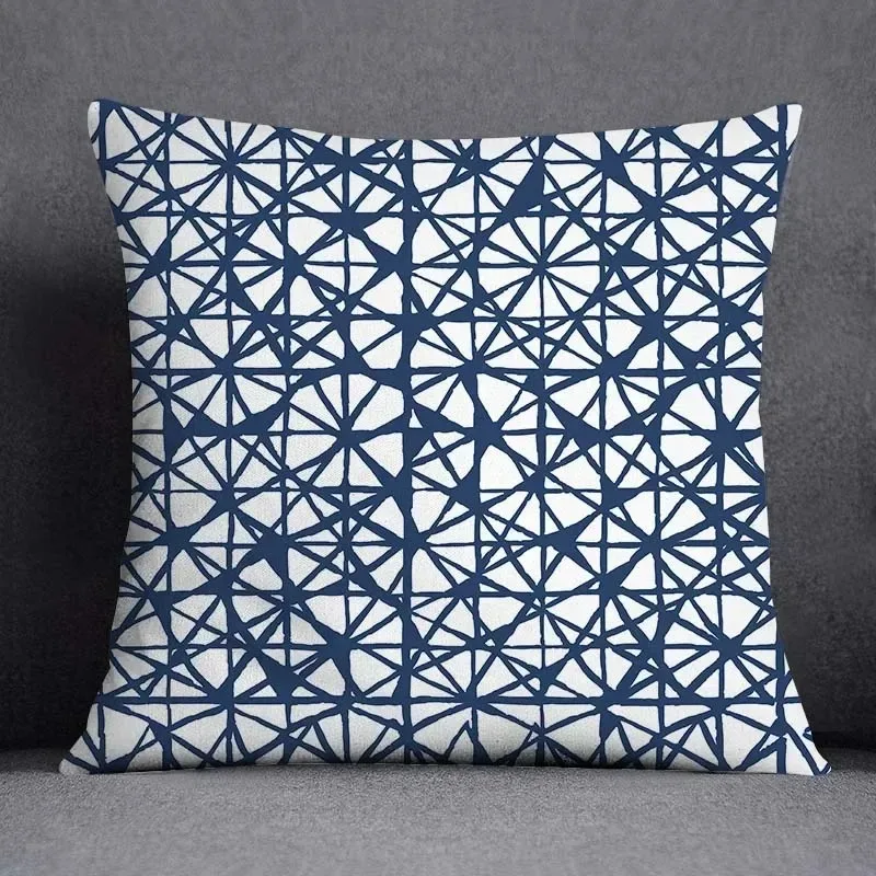45x45CM Kissenbezug mit geometrischem Muster, Polyester, blau-grau, Sofakissen, Dekokissen, Heimdekoration, Kissenhülle – Detail 11