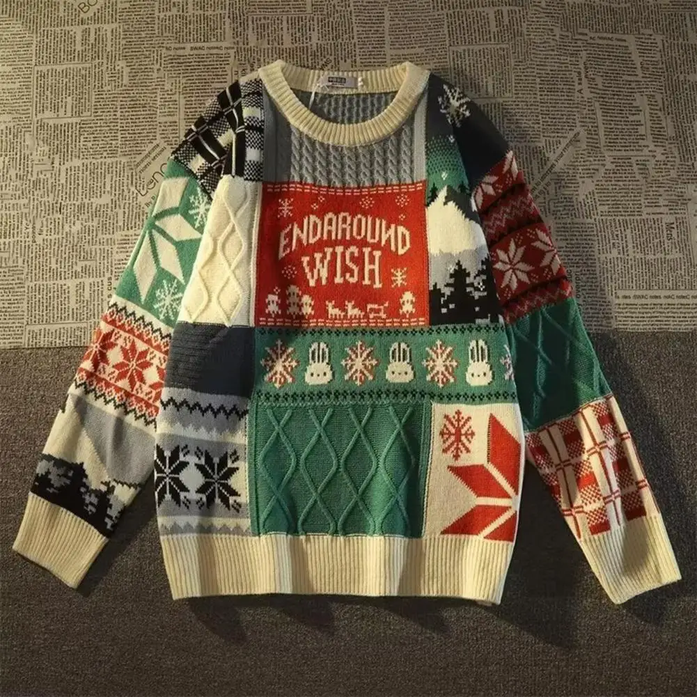 Knitting Sweater American Cute Twist Christmas Long Sleeve Sweater For Men Women Autumn Winter Fashion Loose Pullover Sweater