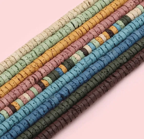 

2x4mm Stone Volcanic Lava Beads Colorful Black flat Rock Loose For DIY Necklace Bracelet Jewelry Making Wholesale