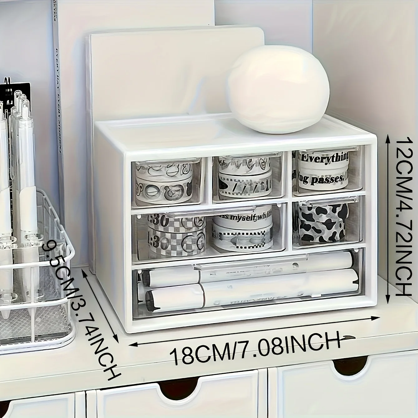 Desktop Organizer with Six Drawers-Spacious and Multifunctional Container,Perfect for Office Supplies,Stationery,Dorm Essentials - 3