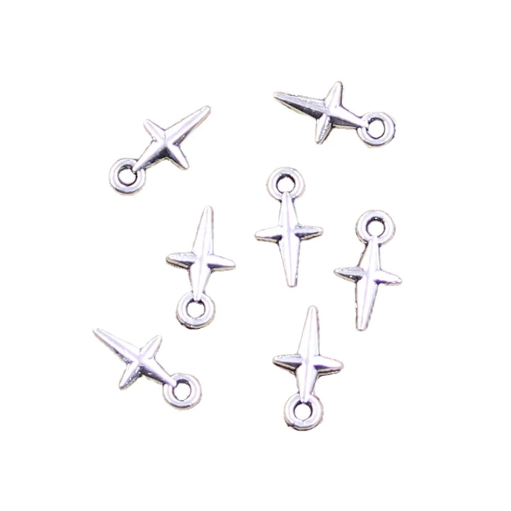 DIY 수제 티베트 찾기 쥬얼리 만들기, 미니 크로스 소드, 앤티크 실버 컬러 펜던트, 11x6mm, 매력 30 개