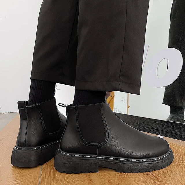 New Boots Men Leather Shoes For Male High Top Motorcycle Combat Booties Black Platform Fashion Street Style Knight Shoes - Boots - AliExpress