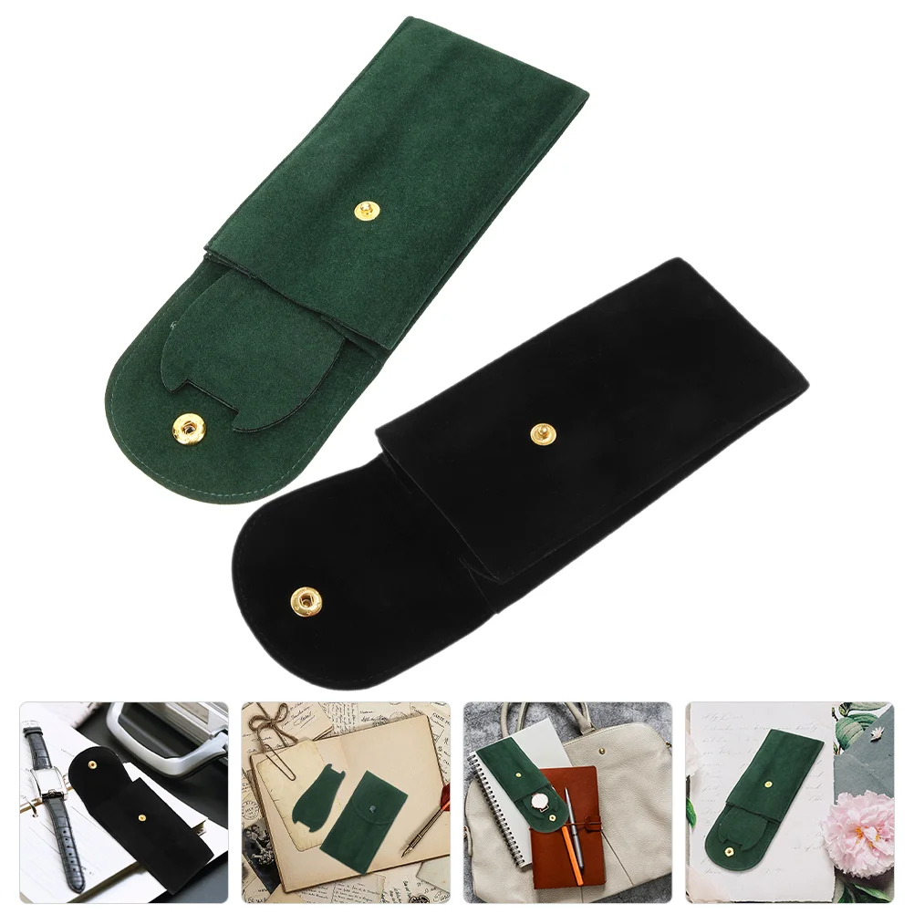 Black Green Portable Watch Storage Bag Travel Case Velvet ganizer Soft Lining Snap Button Box Container Watch Cases 2 Pcs