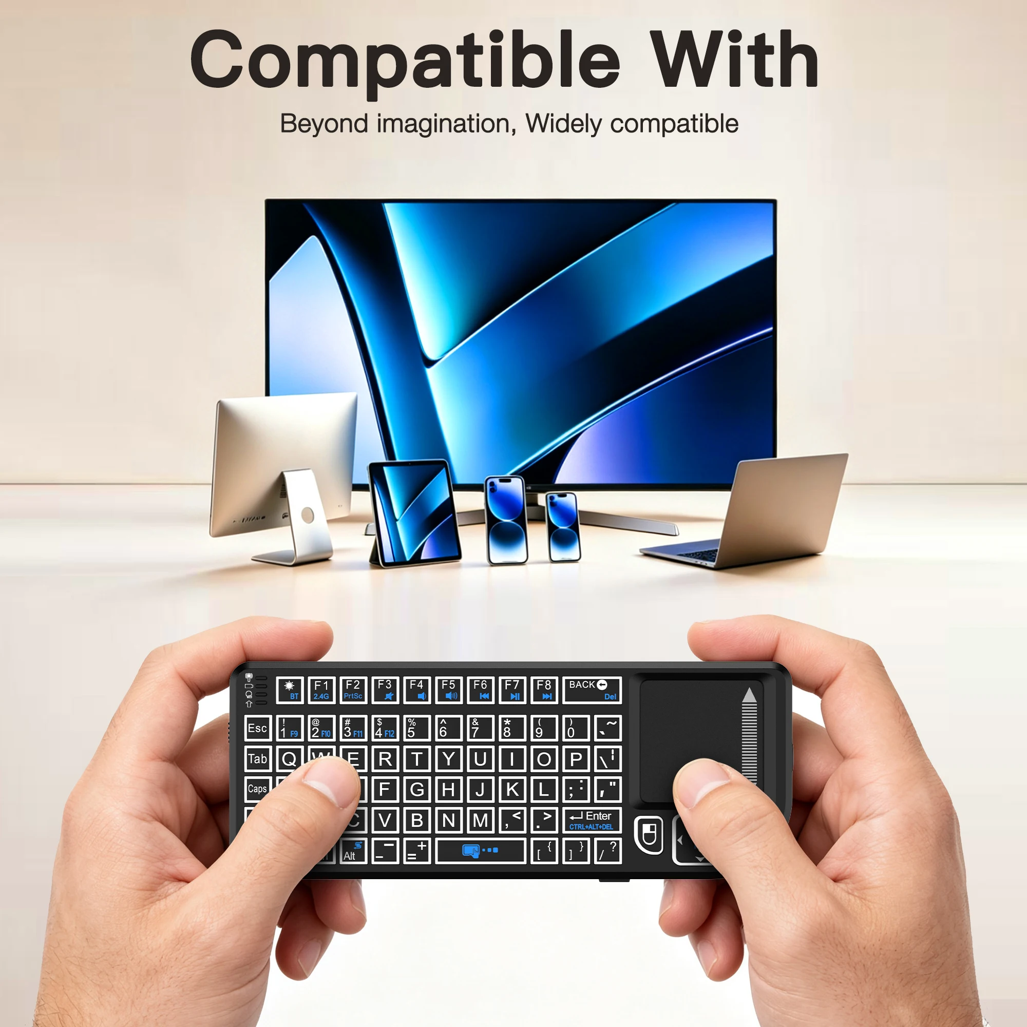 Wireless Mini Keyboard with Touchpad & 7-Color Backlit