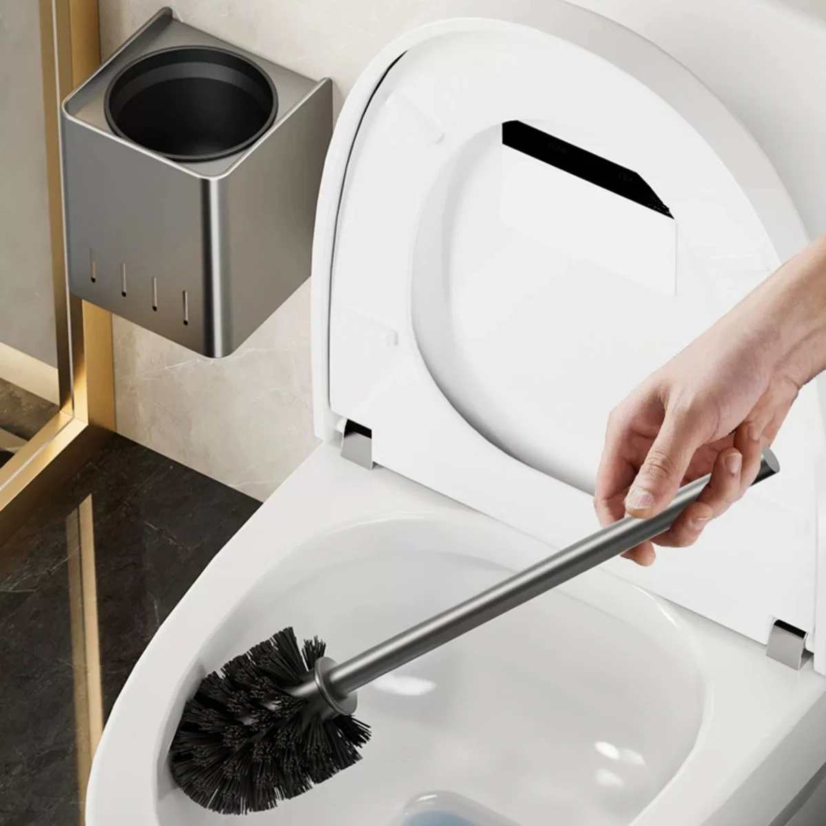 Aluminum Alloy Toilet Brush Wall-Mounted Toilet Brush Long-Handled Bathroom Cleaning Tools