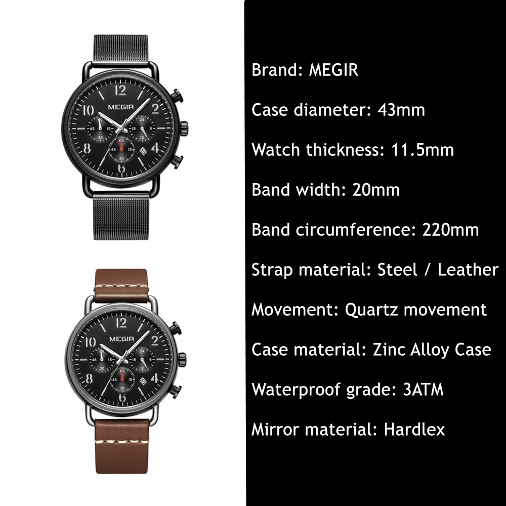 Herrenuhr, Luxus-Sport-Quarz-Armband, Stahlgeflecht, Business-Casual-Uhr mit Kalender, Lederband, Mann_voghion.com