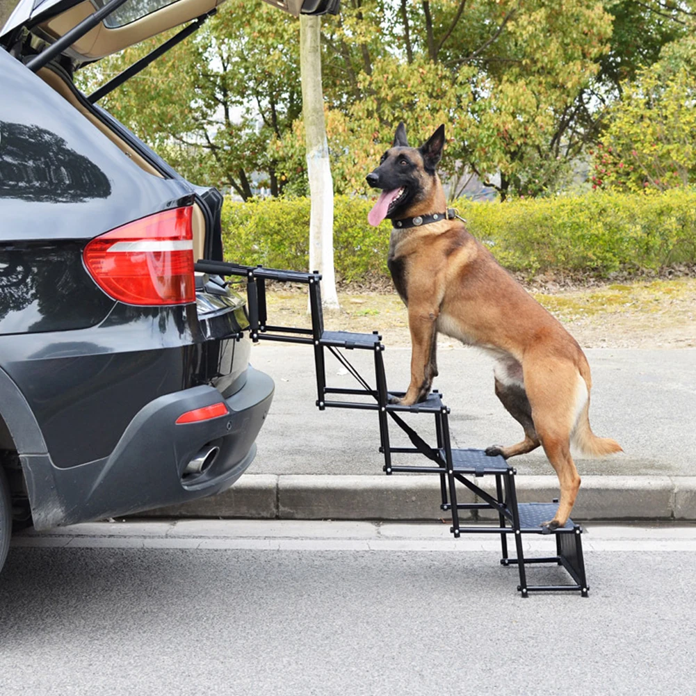 5 Steps Car Dog Stairs Support Up To 150 Lbs Foldable Dog Ramp Ladder with Nonslip Surface Large Step for Cars and SUV Truck