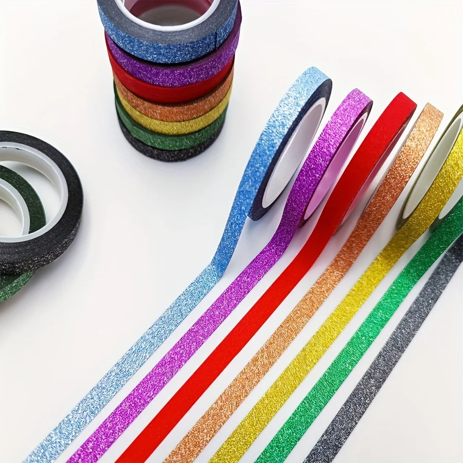 Glitter Washi Tape Set - Scrapbook Supplies - Aesthetic Washi Tape Set - Journal Supplies - Slim Washi Tape Set - Creative journ 4