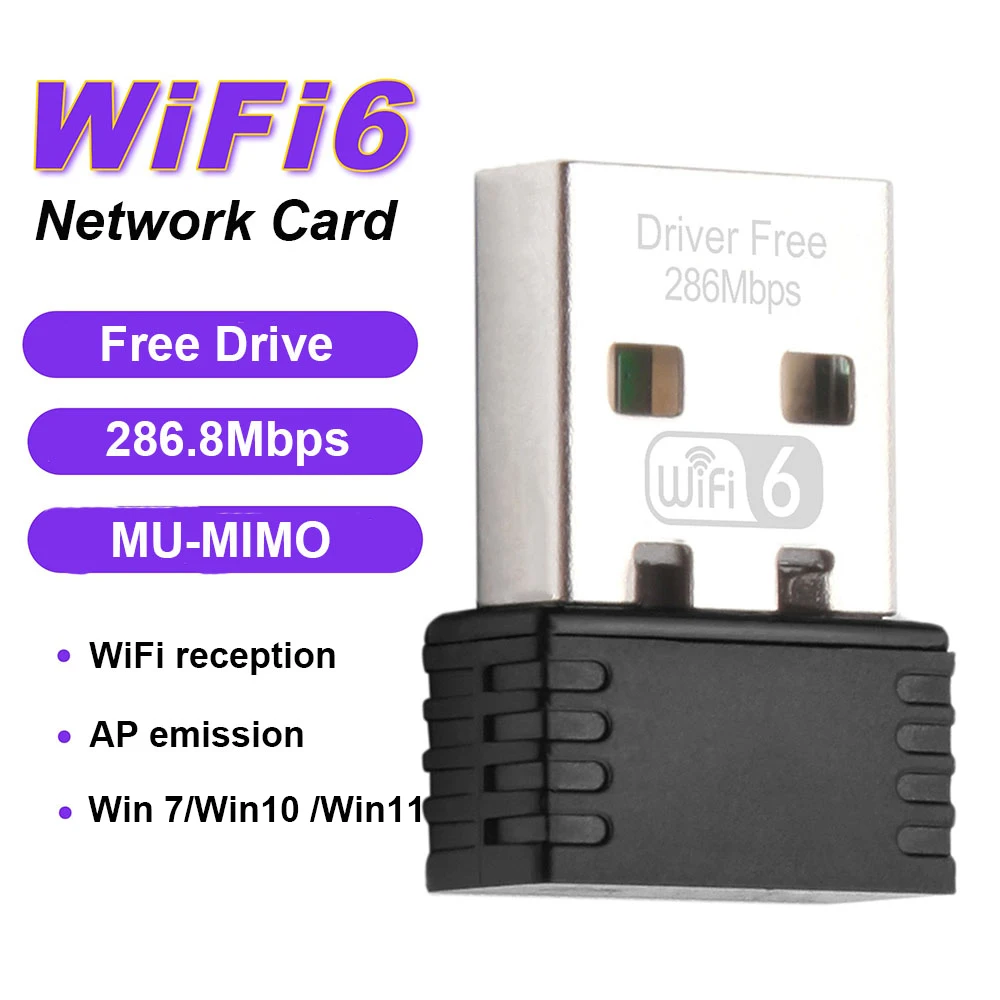 Adaptateur WIFI 6 AX286, Mini Dongle USB 2.4GHz, réception de