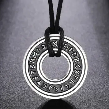 LIKGREAT Vintage Nordic Rune Necklaces for Men Stainless Steel Norse Runes Viking Jewerly Pagan Elder Futhark Pendant Amulet