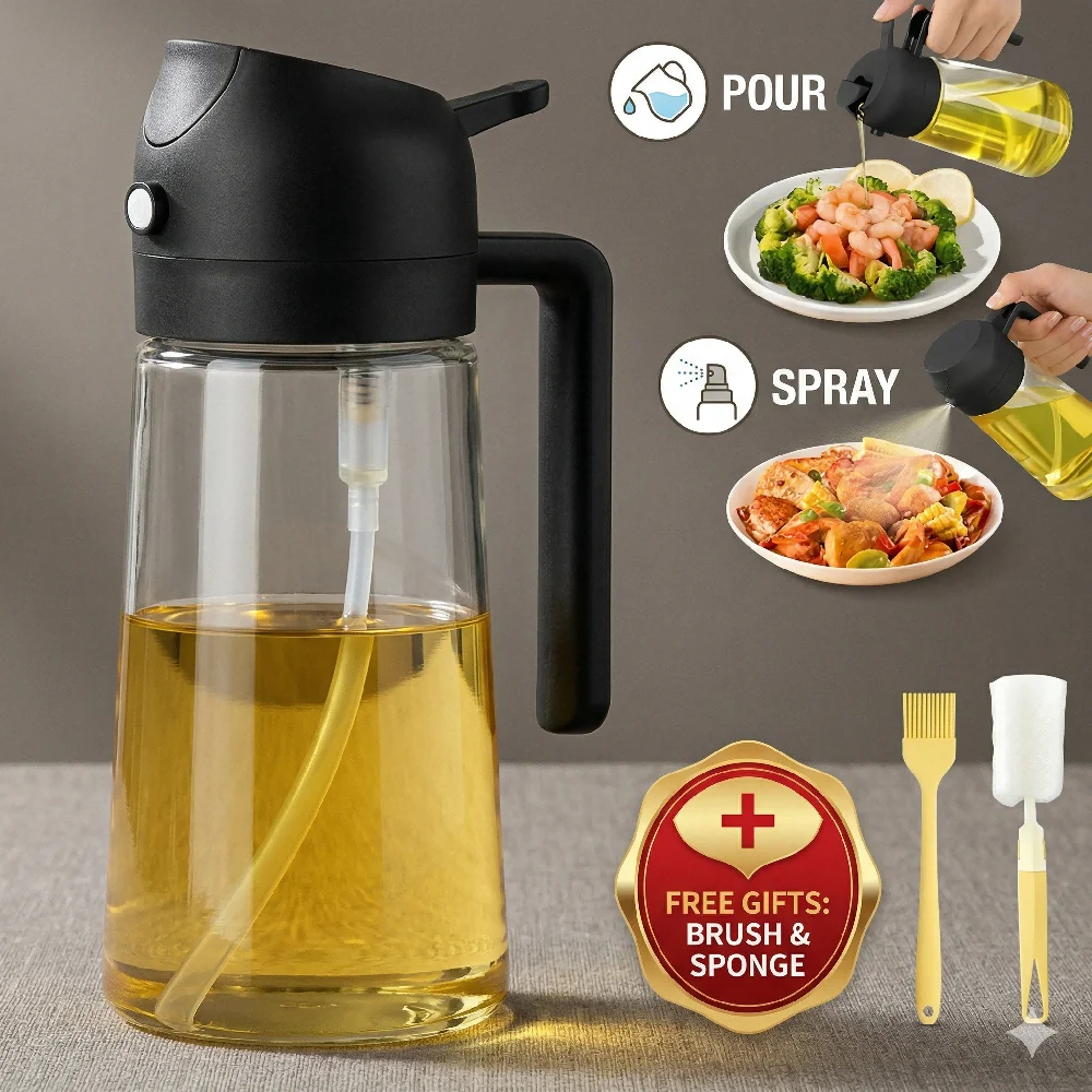 2IN1 Replacement for Oil Take Dispenser Mister Plastics Bottle with 2pcs Brush Spray Pour Cooking Spritzer BBQ Oil Spray Bottle