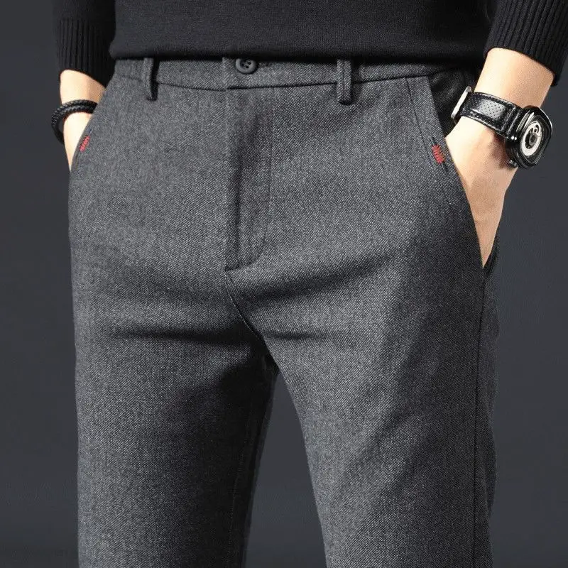 Autumn Winter KPOP Fashion Style Harajuku Slim Fit Trousers All Match Plush Thicken Casual Pants Straight Cylinder Brushed Pants