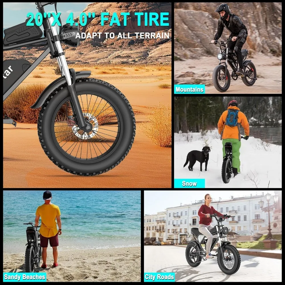 Electric Bike for Adults Q20，2000/1500W，37/30MPH,52V 40AH,48V/20AH E-Bike,30-180 Miles Electric Motorcycle，20"Fat Tire Dirt Bike 6