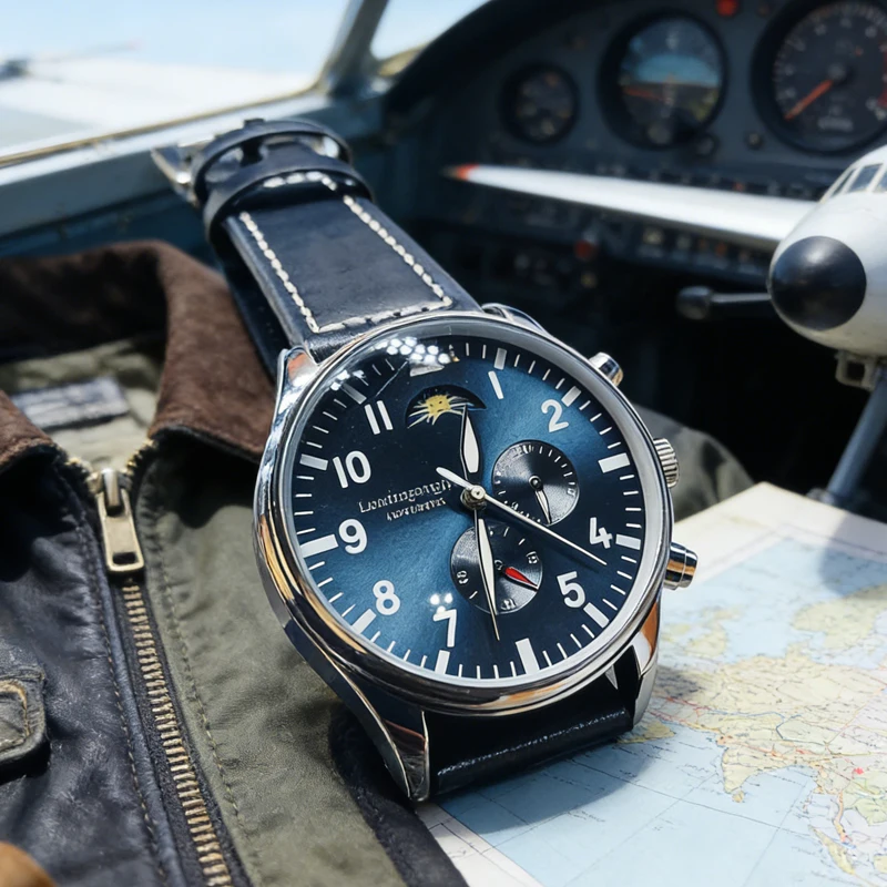 Sports Men's Automatic Mechanical Watch with Skeleton Design, Round Dial, Moon Phase Sub-Dial, Luminous Leather Strap, Waterproof, Fashionable Business Casual Men's Watch, Suitable for Travel and Dail - 3