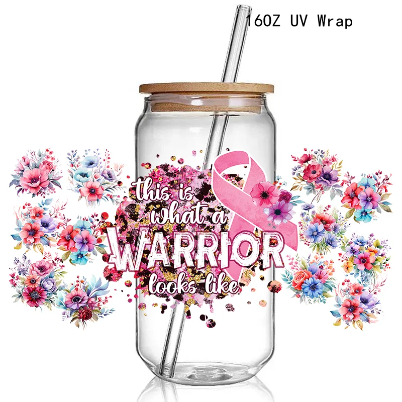 8+ Breast Cancer Awareness 3D UV DTF Cup Wraps Transfer Stickers Pink Ribbon Affirmation UV Wraps Decals 16oz Libbey Glass