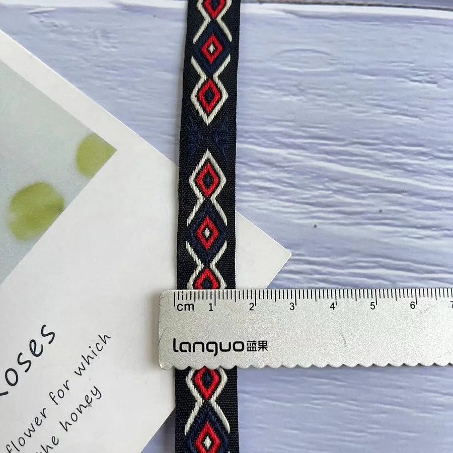 20 yards/lots wide 1.5 cm Woven Jacquard Ribbon Trims black navy geometric pattern for curtain and clothing accessory LS-2704