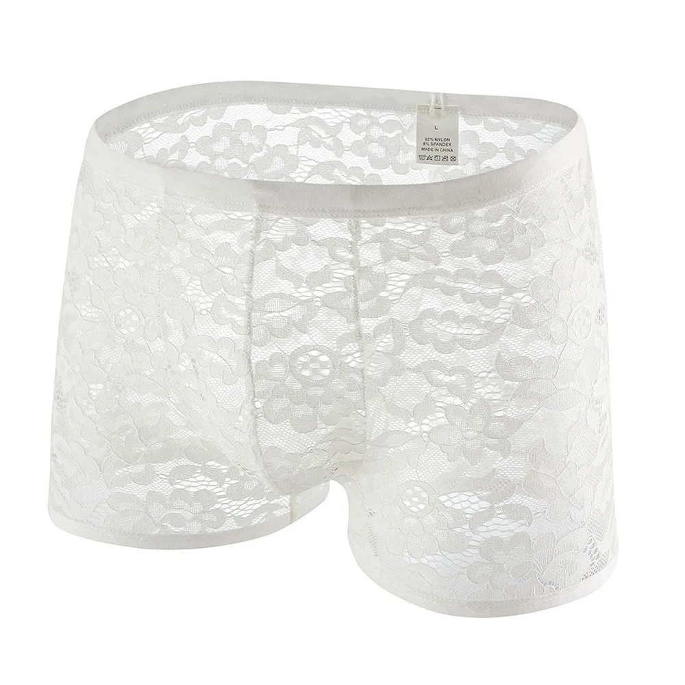 

Sexy Men Trunks Sheer See Through Boxer Briefs U Convex Pouch Underwear Lace Breathable Shorts Underpants Man Boxershorts