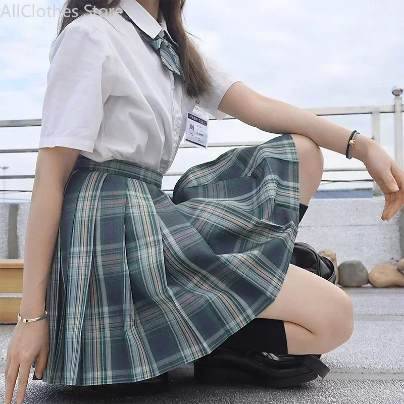 Japanese School Uniform Korean Student JK Seifuku Blouse Pleated Skirt Sailor Full Set Girl Plaid Skirt Pink Uniforms for Woman 6