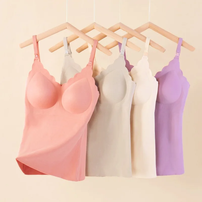 

Seamless Maternity Breastfeeding Tank Top Fleece Warm Nursing Vest Front Open Pregnancy Shirt Lactation Sling Feeding Camisole