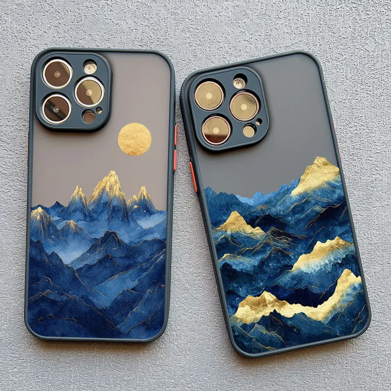 Gold and Blue Mountains Shockproof Phone Case