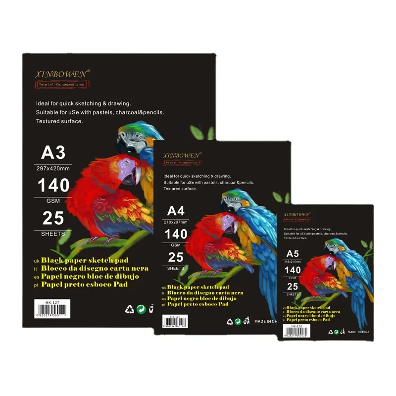 

25 Pages A3/A4/A5 Double-sided Black Cardboard Glued Thick Inner Page Cotton Pulp with Good Coloring Effect and Texture