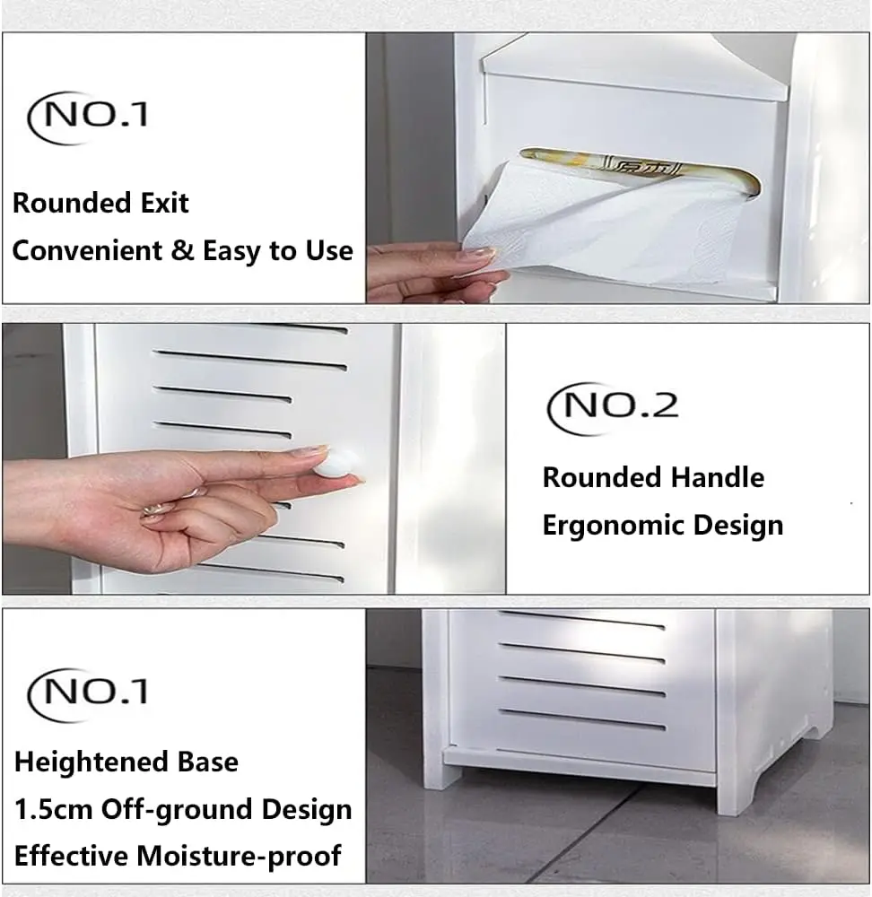 PRO. 3 Tier Bathroom High Cabinet Shelf slim Bathroom Toilet Rolling Cabinet Storage Toilets cabinet Organizer - 4