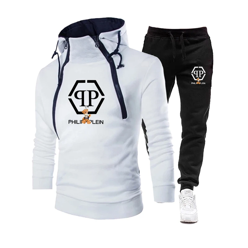 

Autumn and Winter Men's New High-quality Double Zipper Printed Hoodie + Casual Sweatpants Two-piece Set Street Printed Hoodie