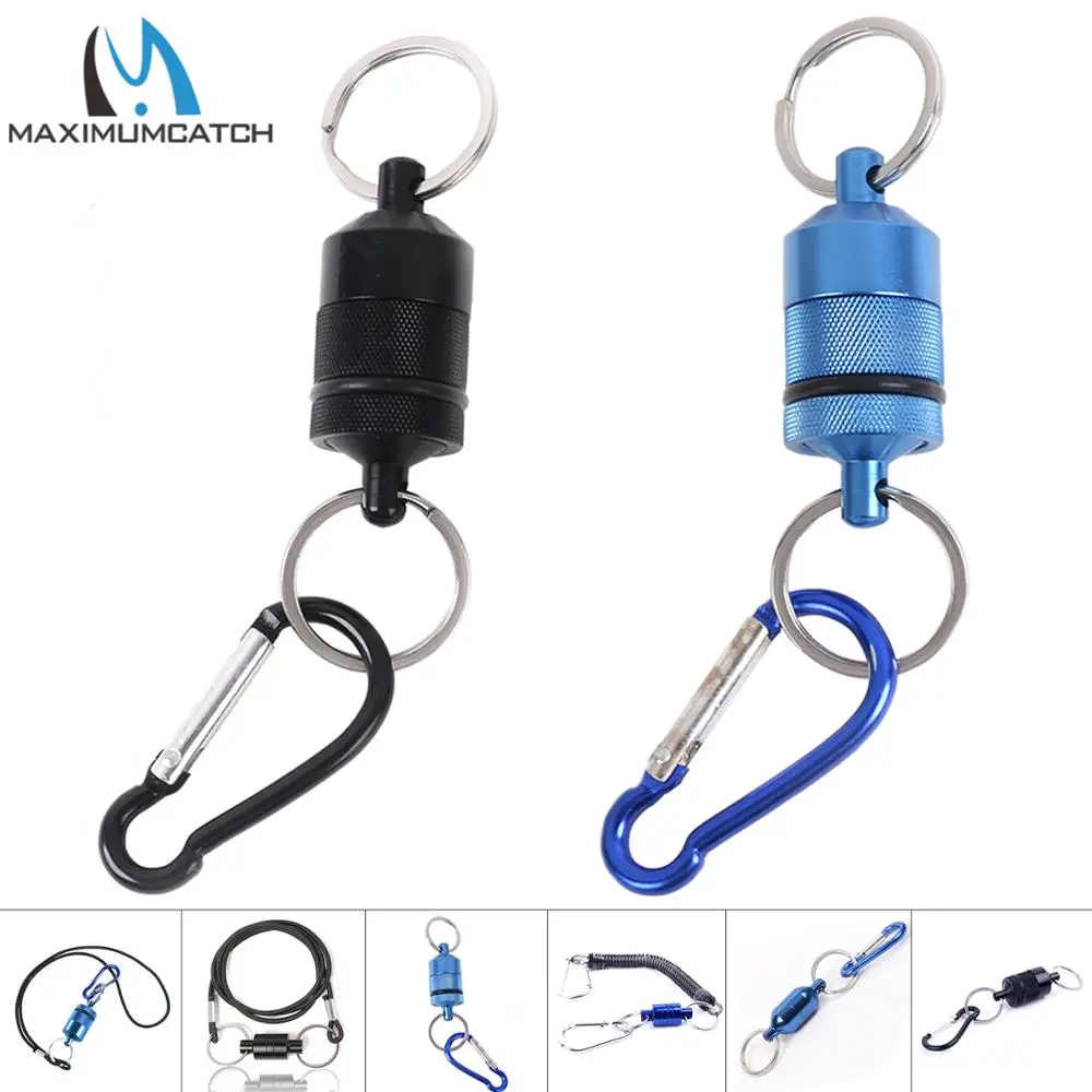 Magnetic Net Release Holder With Coiled Lanyard Fly Fishing Tools Strong  Magnet Carabine Fast Buckle Anti-Drop Rope Accessories