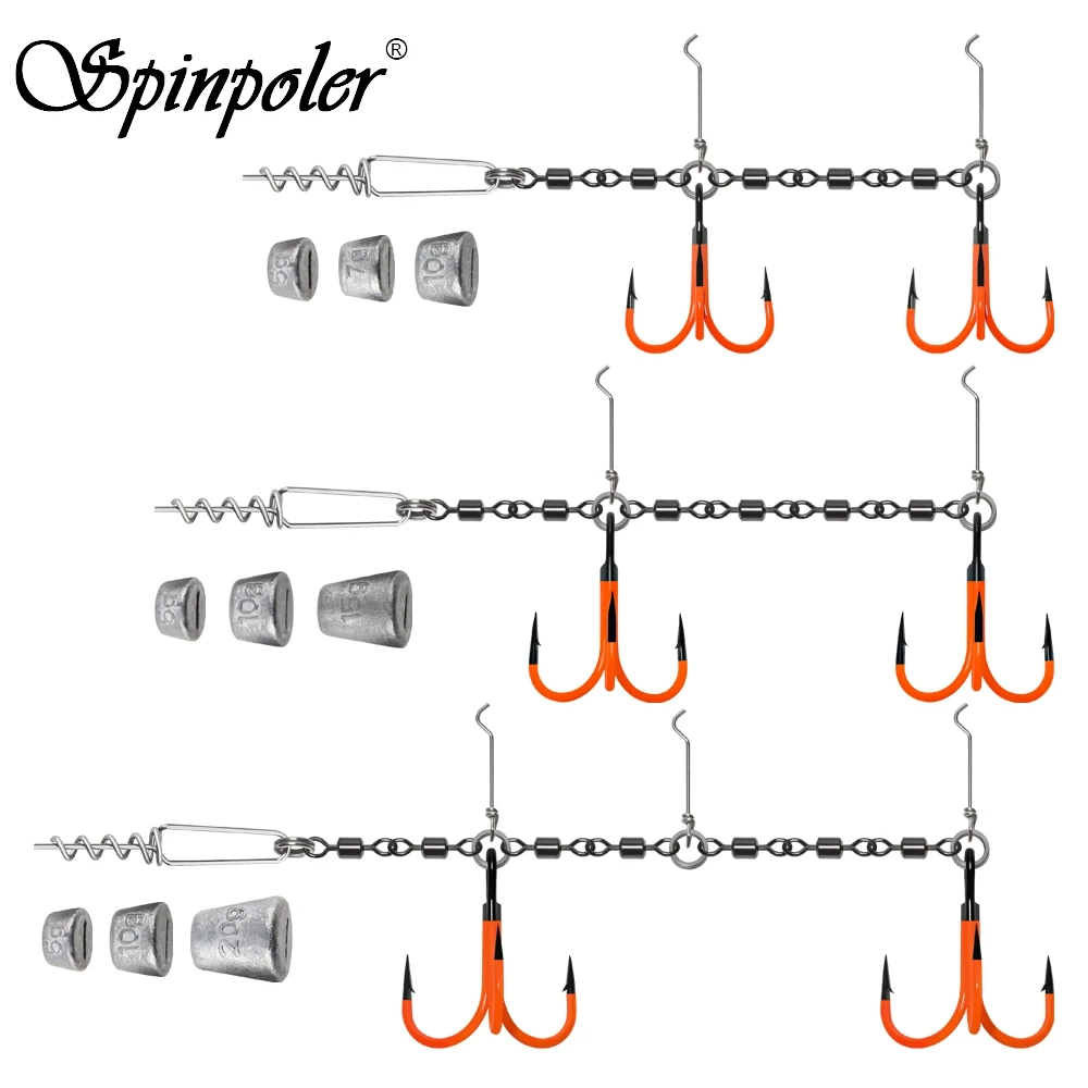 Rig Spinpoler Flame Stinger avec hameçons UV et swivels - Leurres pour brochet, bar, truite - Poids 5g à 20g