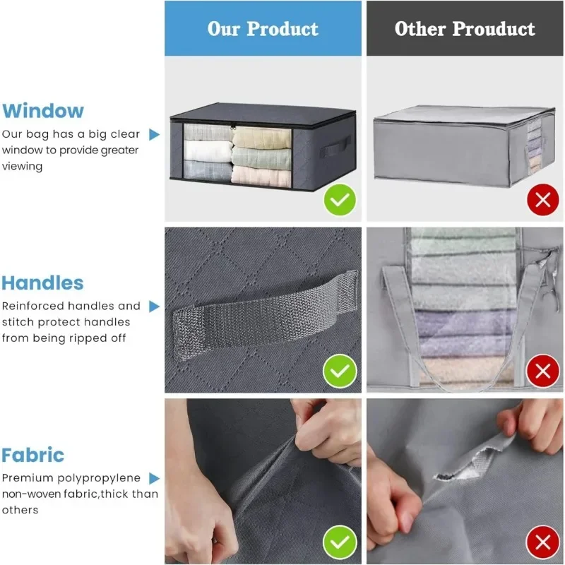 Storage 3-Pack Clothes Organizer Storage Bags Foldable Storage Box with Large Clear Window Sturdy Handles 4