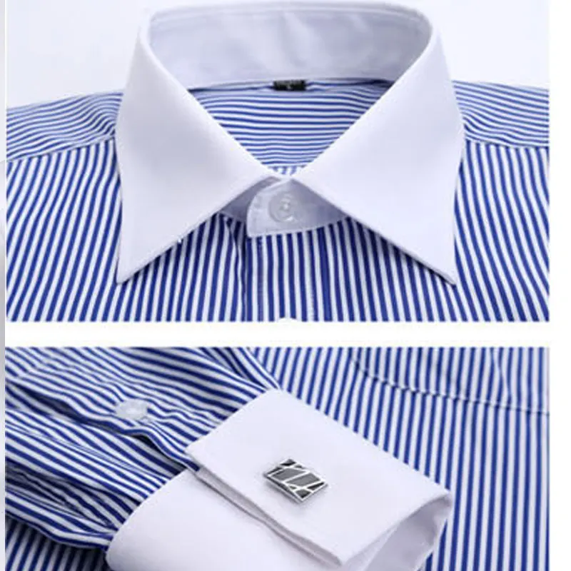 Summer Shirt Men's Long-Sleeved Shirt Spring/Summer Formal Business French Button Solid Color Striped Plus-Size Casual 6XL