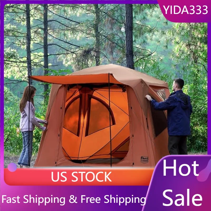 

TIMBER RIDGE Portable Weather Resistant Camping Hub Tent, Easy Instant 60 Second Set-Up, 4 Person Tents for Camping, Orange