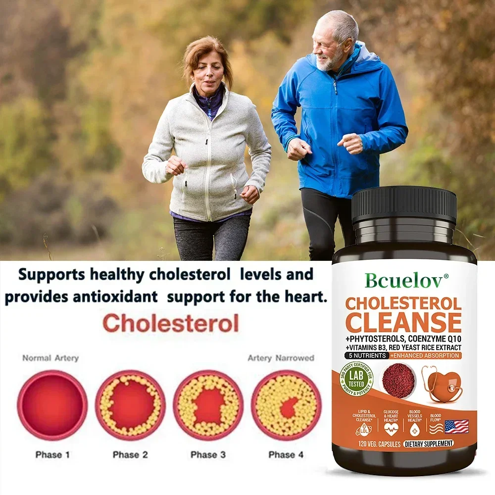 Contains Coenzyme Q10, Red Yeast Rice, Vitamin B3 to support cholesterol health, heart health, blood flow-Cholesterol Cleanse