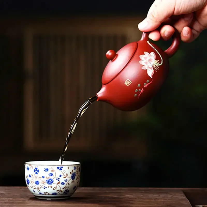 

Puer 280ml Yixing Handcrafted Traditional Capacity Tea Kettle Set Clay Teapot Small Oolong Lotus Chinese Purple