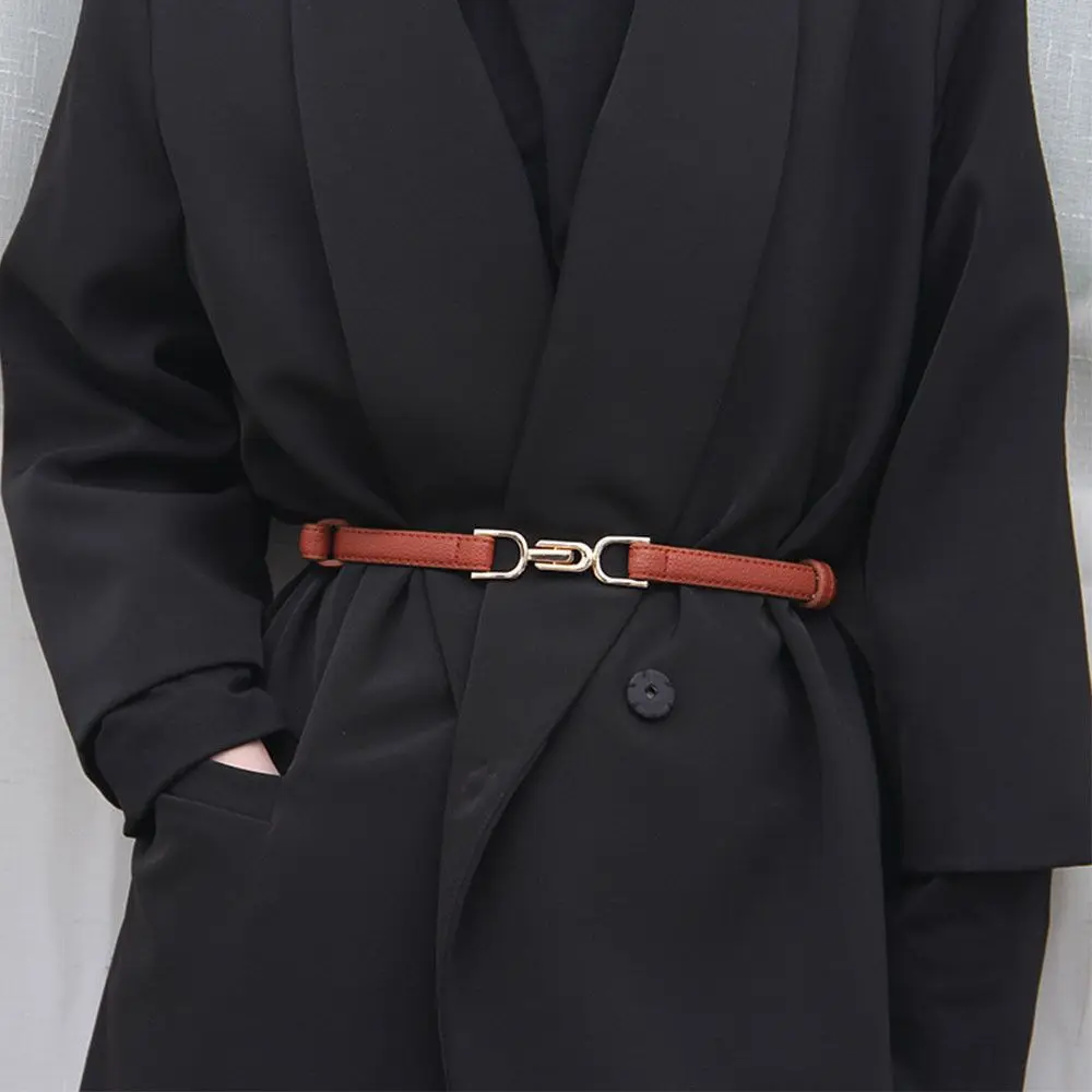 Adjustable PU Leather Ladies Dress Belts Skinny Thin Women Waist Belts Strap Gold Color Buckle Female All-match Waistband