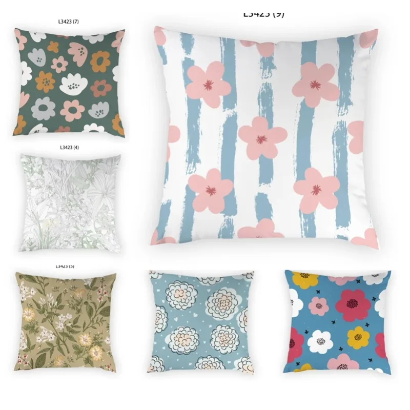 

Flower Printed Cushion Cover Polyester Linen Double Sided Living Room Decor Abstract Painted Simple Style Cushion Cover DF942