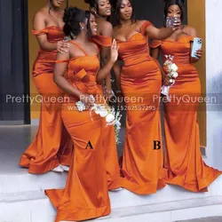 Stunning Mermaid Long Bridesmaid Dresses Off Shoulder Plus Size Women Sheath Orange Sheath Wedding Guest Dress Party