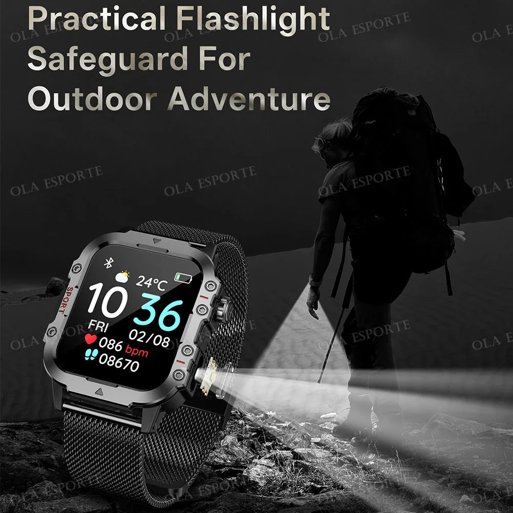 2026 New Outdoor Smartwatch with LED Light Bluetooth Calling Activity Sleep Tracking Fitness Sports Health Monitor Smart Watch